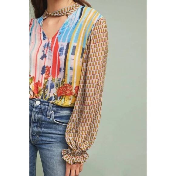 Anthropologie Conditions Apply Retro Peasant Blouse Top Size Small - Picture 2 of 11